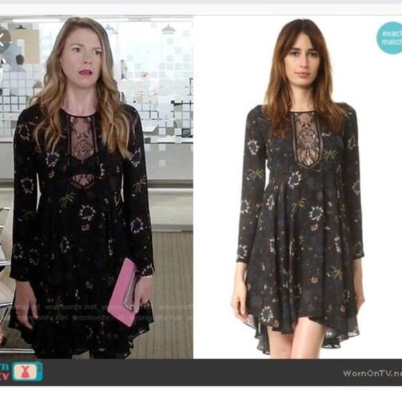 A.L.C. Cynthia Silk Floral Long Sleeve Mini Dress Lace Cut Out Detail 0 - Picture 4 of 8